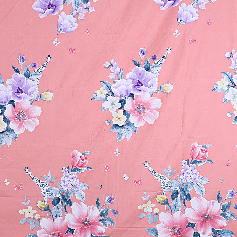 Siroki Bond Pink Floral Printed Premium Double Bed Sheet