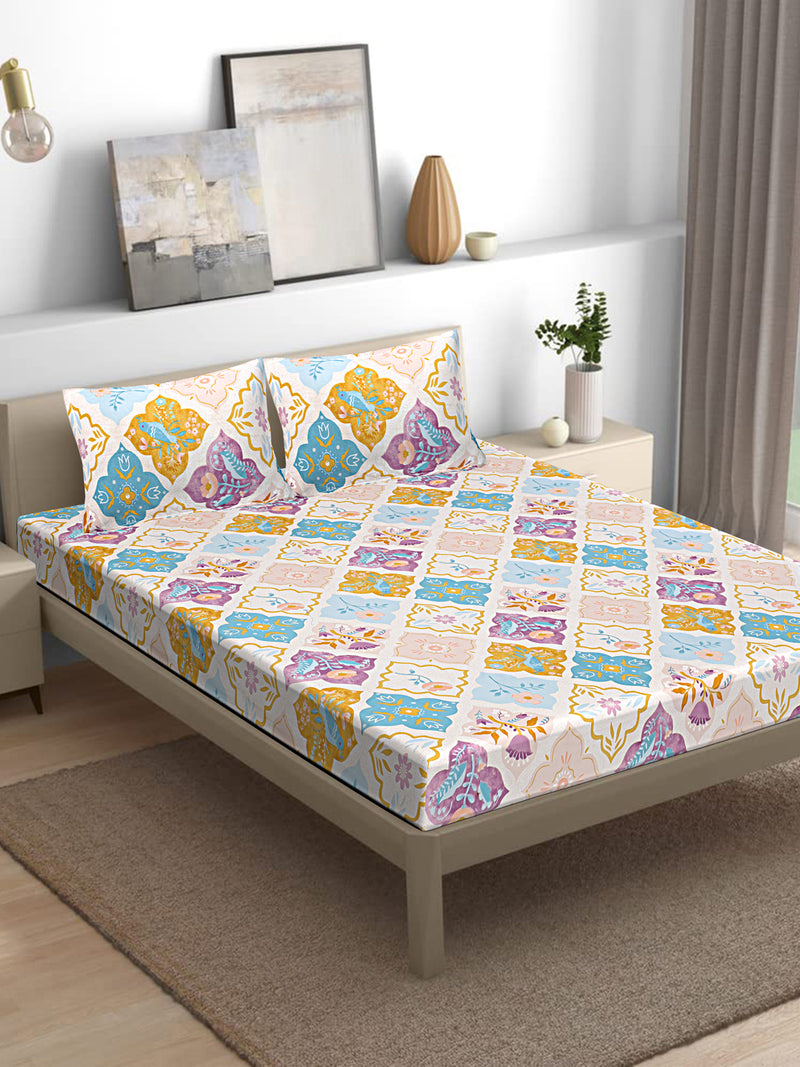 Siroki Bond Premium Floral Printed Elastic Fitted Bedsheet