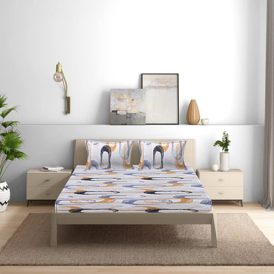Siroki Bond Off White Floral Printed Single Bed Sheet