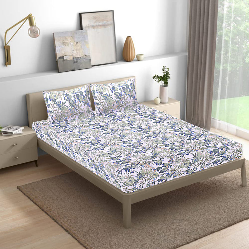 Siroki Bond Green Flat Printed Premium King Bedsheet