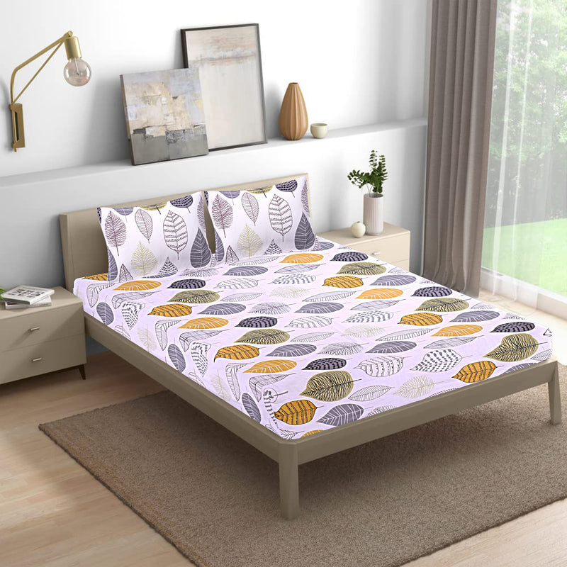 Siroki Bond Leaf Printed Cotton Elastic Fitted Bedsheet