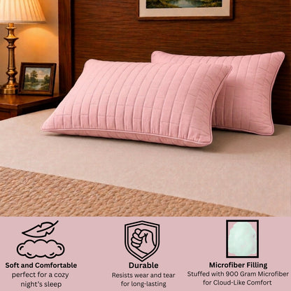 Siroki Bond Solid Single Pipin Quilted Sleeping Pillow (Pink)