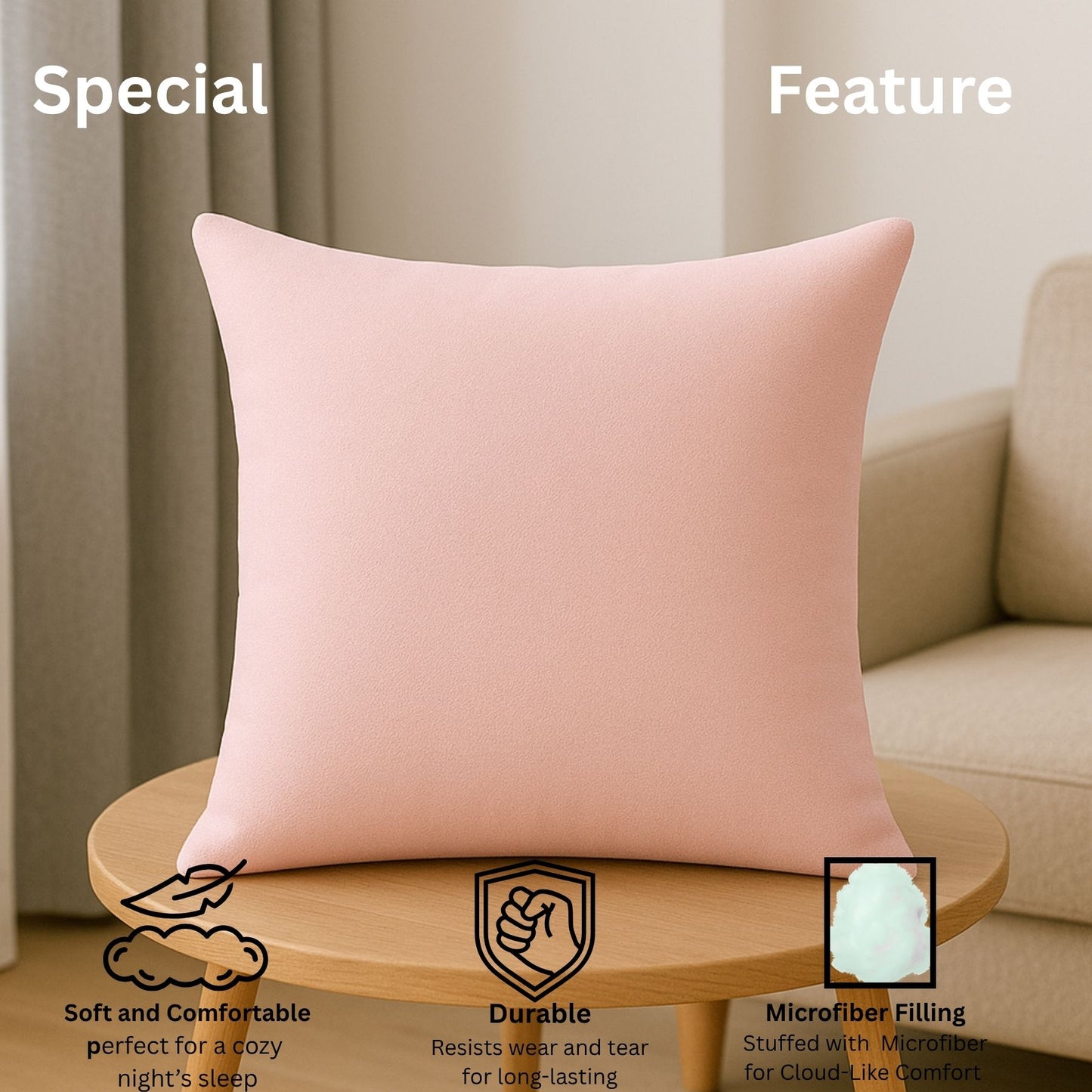 Siroki Bond Microfiber Filling Cushion For Home Office Living Room 16x16 Inch Soft Fluffy Cushion (Peach)