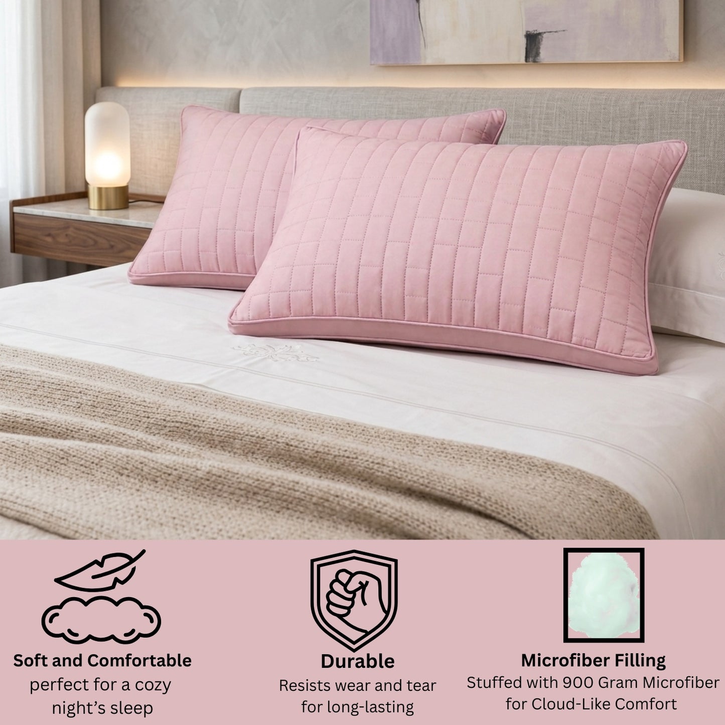 Siroki Bond Solid Double Pipin Quilted Sleeping Pillow (Pink) (16X24)