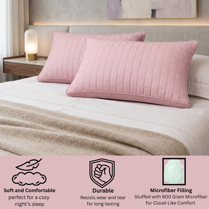Siroki Bond Solid Double Pipin Quilted Sleeping Pillow (Pink) (16X24)