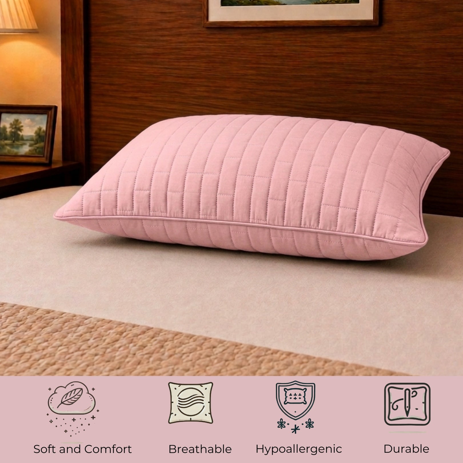 Siroki Bond Solid Single Pipin Quilted Sleeping Pillow (Pink)