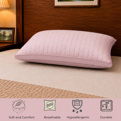 Siroki Bond Solid Double Pipin Quilted Sleeping Pillow (Pink) (16X24)