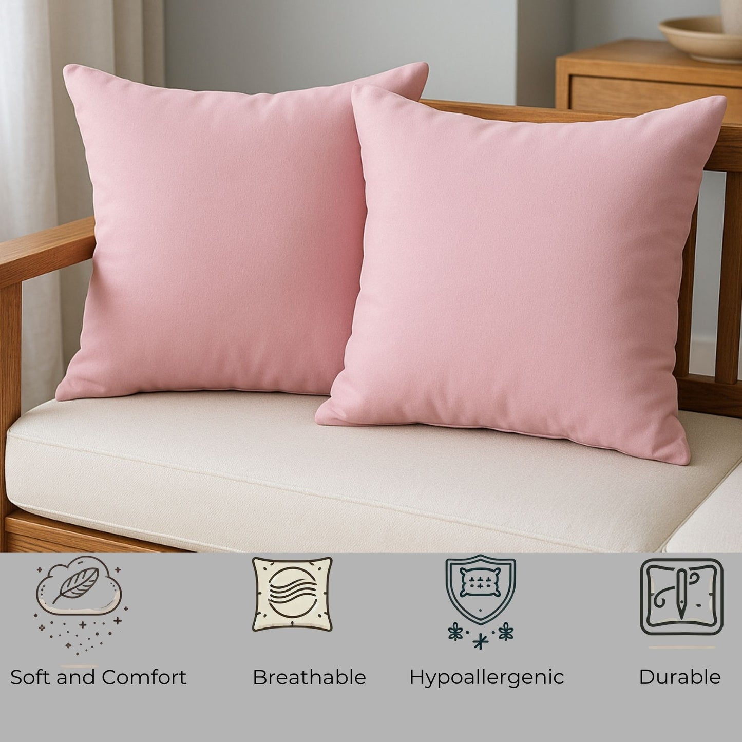 Siroki Bond Microfiber Filling Cushion For Home Office Living Room 16x16 Inch Soft Fluffy Cushion (Peach)