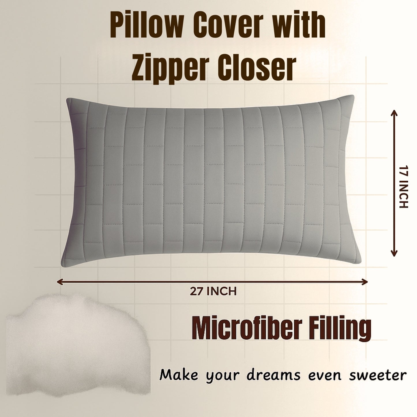 Siroki bond Quilted Pillow Cover For Home Decor Bedroom Soft Fluffy 17*27 Inch Pillow Case (Grey)