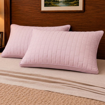 Siroki Bond Solid Double Pipin Quilted Sleeping Pillow (Pink) (16X24)