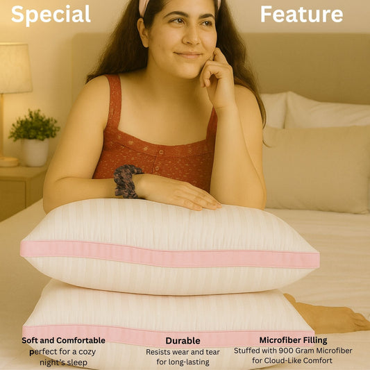 Siroki Bond Microfiber Filling Border Pillow for Home Bedroom & Living Room 17x27 Soft Sleeping Pillow (Pink)