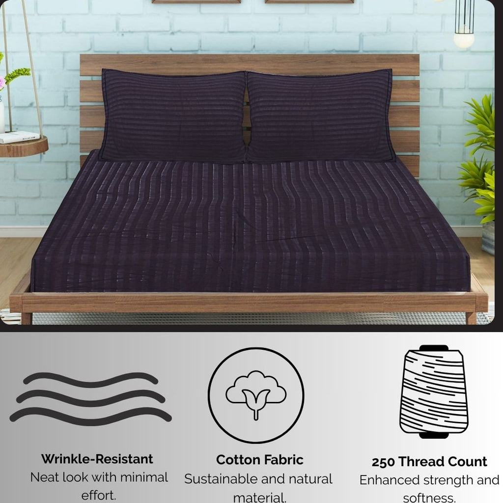 Siroki Satin Strip 250 TC Flat Solid Bedsheet for Home, Living Room & Bedroom Strip Bedsheet