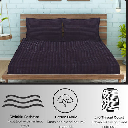 Siroki Satin Strip 250 TC Flat Solid Bedsheet for Home, Living Room & Bedroom Strip Bedsheet