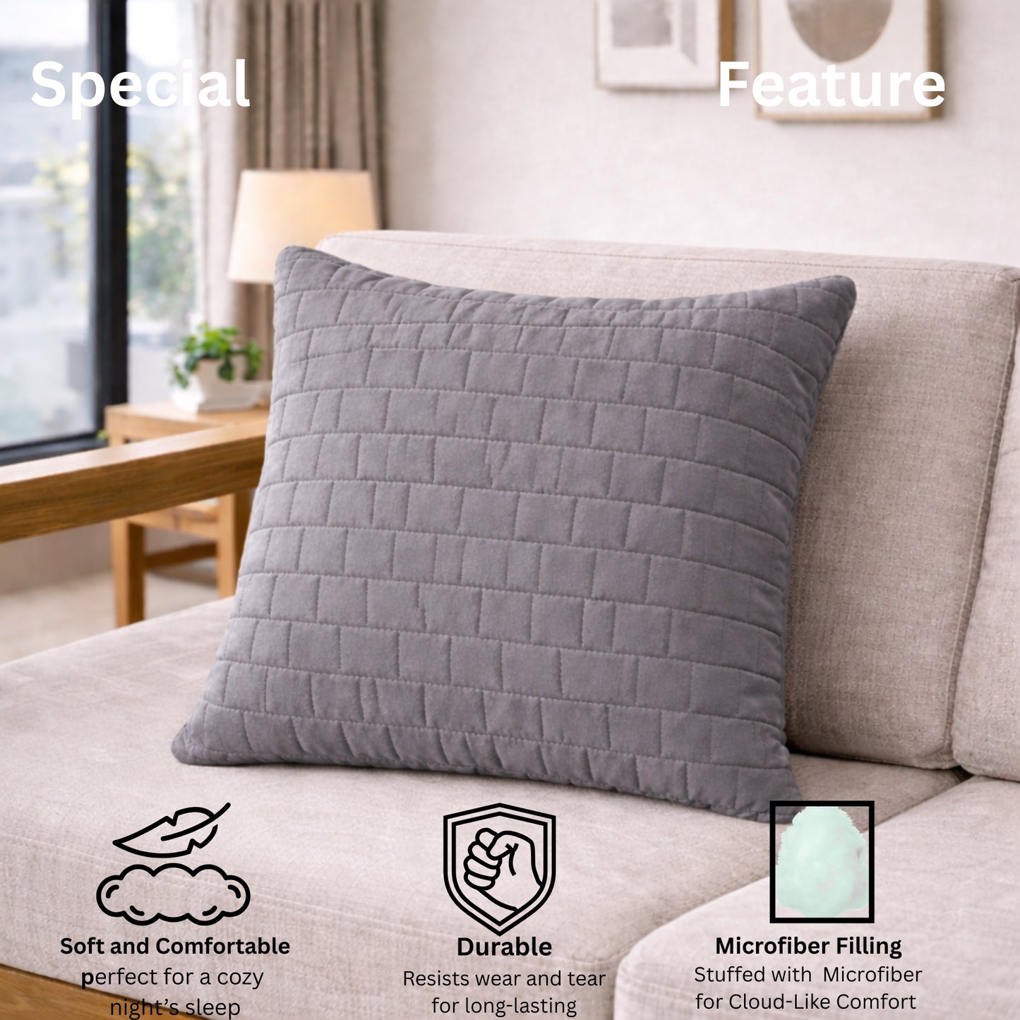 Siroki Bond Microfiber Filling Cushion (16x16) (Grey)