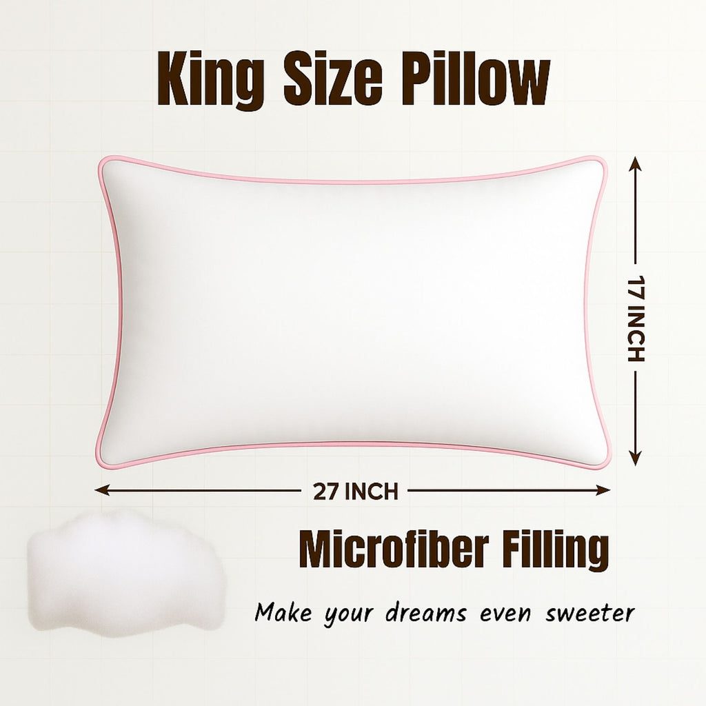 Siroki Bond Microfiber Filling Single Pipin Pillow for Home Bedroom & Living Room 17x27 Soft Satin Strip Sleeping Pillow (Pink)