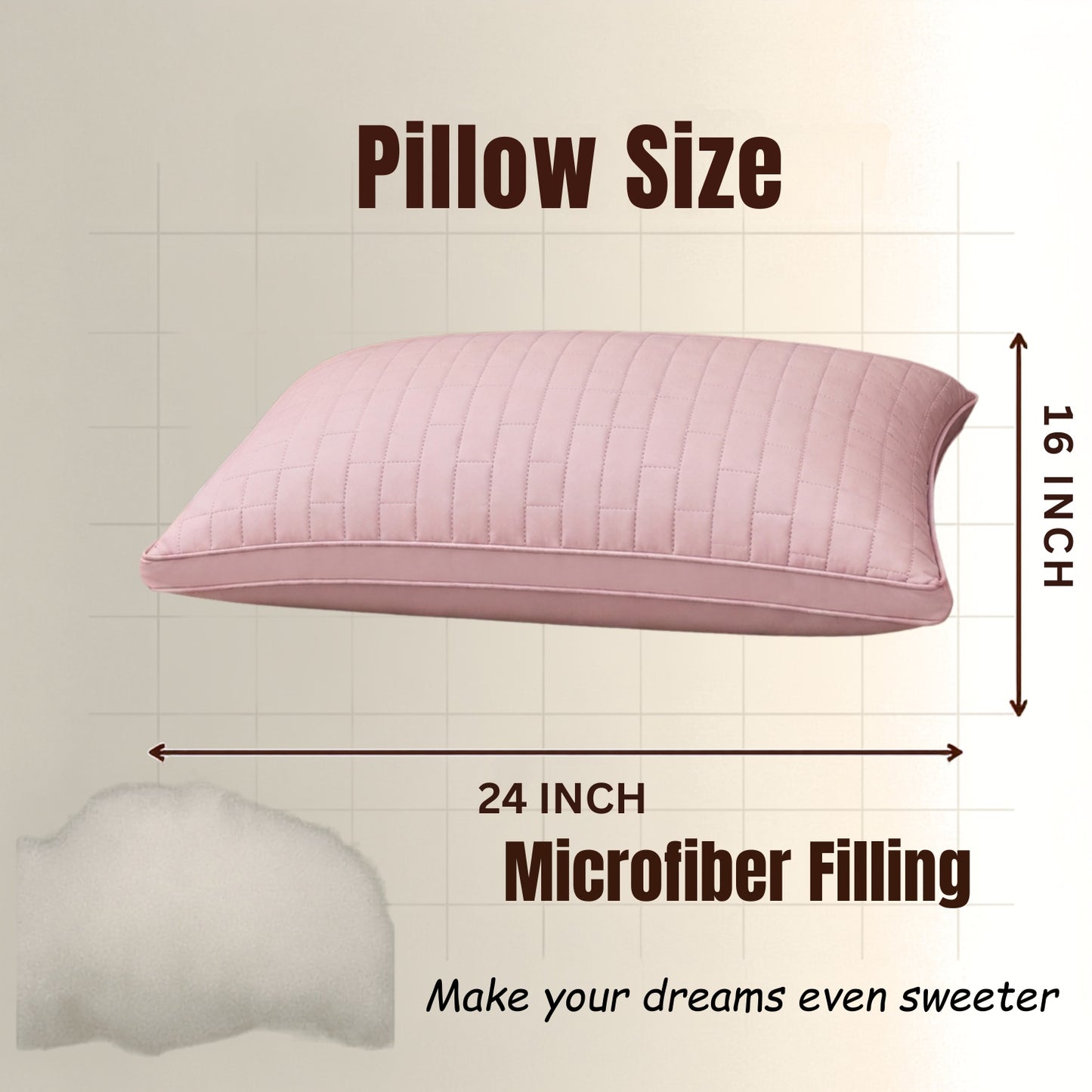 Siroki Bond Solid Double Pipin Quilted Sleeping Pillow (Pink) (16X24)