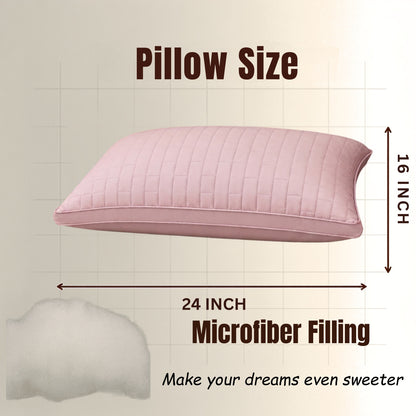 Siroki Bond Solid Double Pipin Quilted Sleeping Pillow (Pink) (16X24)