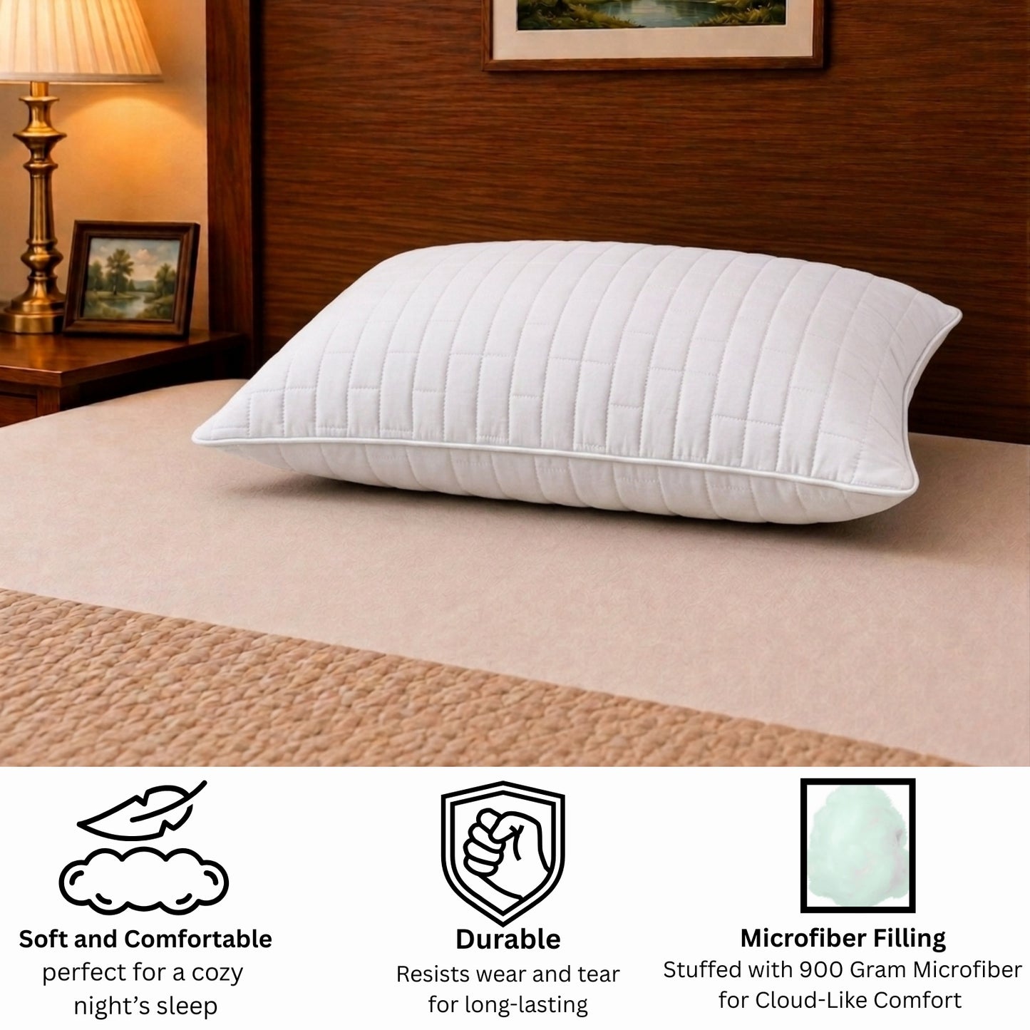 Siroki Bond Solid Single Pipin Quilted Sleeping Pillow (White)
