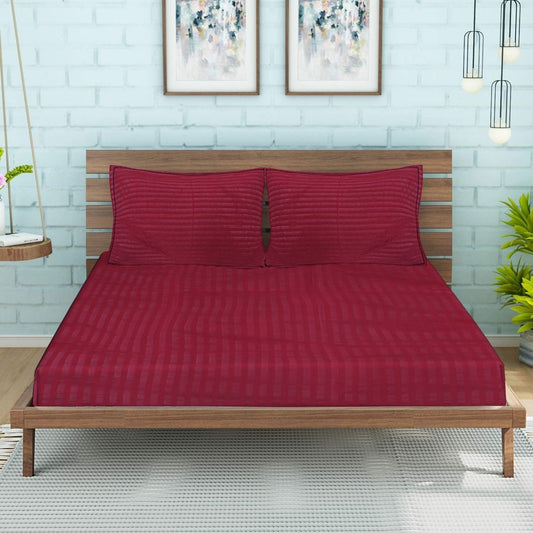 Siroki Satin Strip 250 TC Flat Solid Bedsheet for Home, Living Room & Bedroom Strip Bedsheet