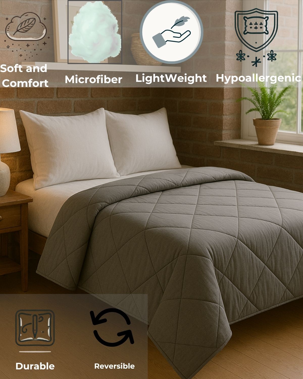Siroki Bond Quilted 200 GSM Microfiber Filling Comforter for AC Room and Mild Winter