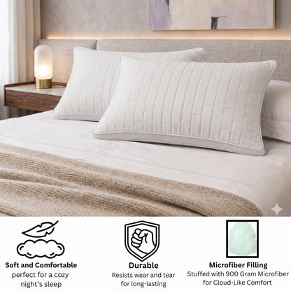 Siroki Bond Solid Double Pipin Quilted Sleeping Pillow (White) (16X24)