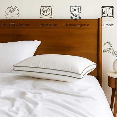 Siroki Bond Microfiber Filling Double Pipin Pillow for Home Bedroom & Living Room 17x27 Soft Sleeping Pillow (Grey)