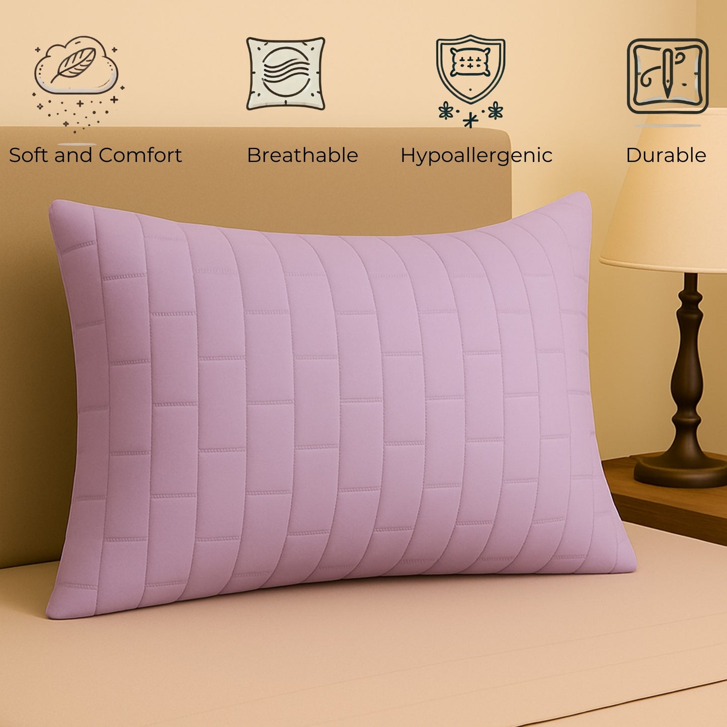 Siroki bond Quilted Pillow Cover For Home Decor Bedroom Soft Fluffy 17*27 Inch Pillow Case (Lavender)