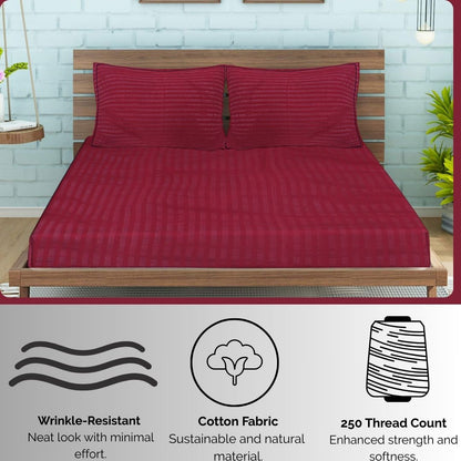 Siroki Satin Strip 250 TC Flat Solid Bedsheet for Home, Living Room & Bedroom Strip Bedsheet