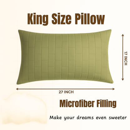 Siroki Bond Microfiber filling Quilted Pillow for Home Bedroom & Living Room 17x27 Soft Sleeping Pillow (Olive Green)