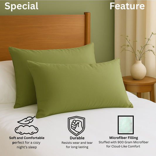 Siroki Bond Microfiber Filling Plain Pillow for Home Bedroom & Living Room 17x27 Soft Solid Sleeping Pillow (Olive Green)