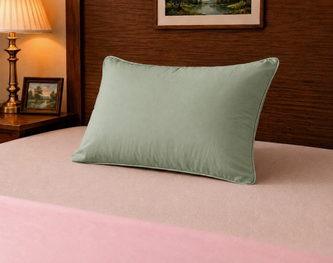Siroki Bond Microfiber Filling Plain Sleeping Pillow (Olive) (17x27)