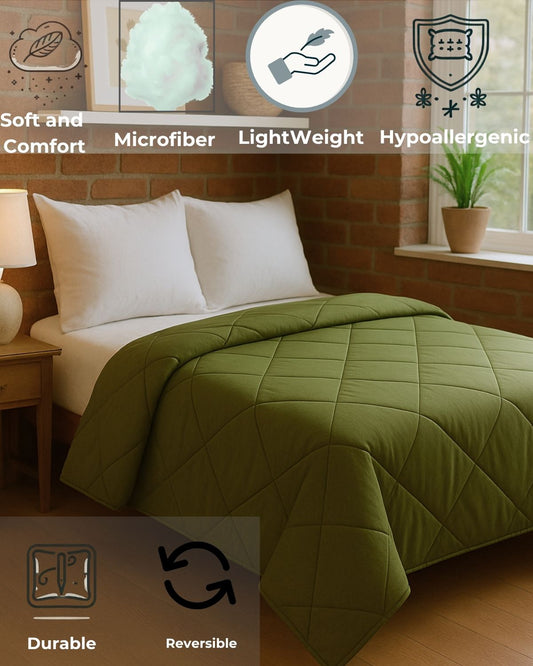 Siroki Bond Quilted Microfiber Filling Comforter for AC Room and Mild Winter (Olive Green)