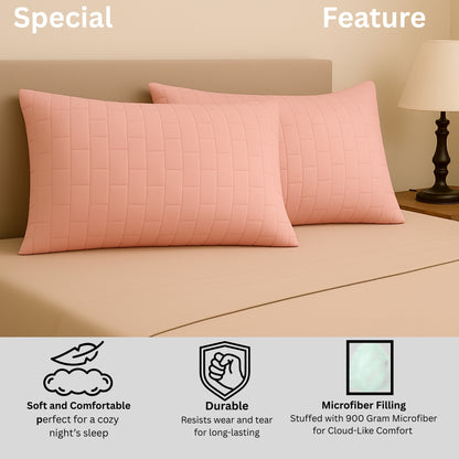 Siroki Bond Microfiber filling Quilted Pillow for Home Bedroom & Living Room 17x27 Soft Sleeping Pillow (Peach)