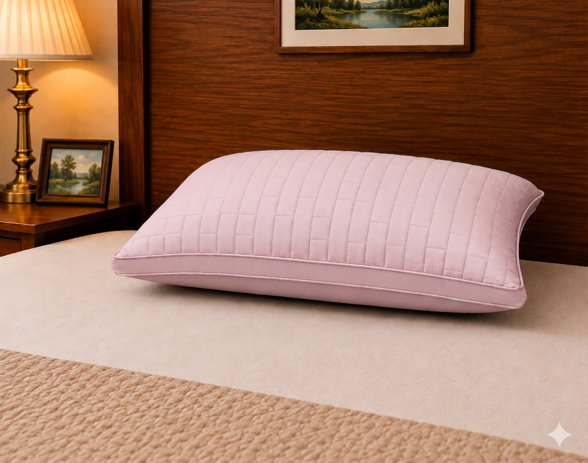 Siroki Bond Solid Double Pipin Quilted Sleeping Pillow (Pink)