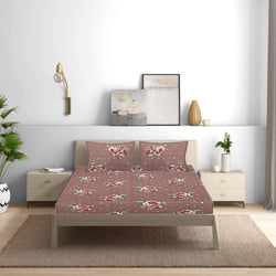 Siroki Bond Light Brown Floral Cotton Double Bed Sheet