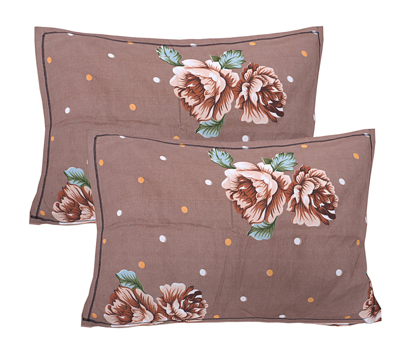 Siroki Bond Light Brown Floral Cotton Double Bed Sheet