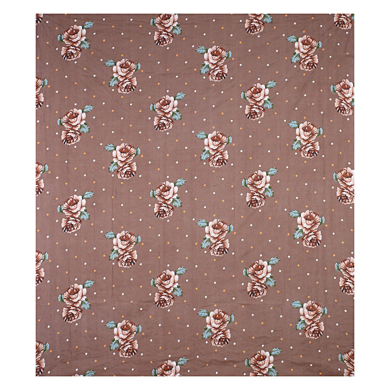 Siroki Bond Light Brown Floral Cotton Double Bed Sheet