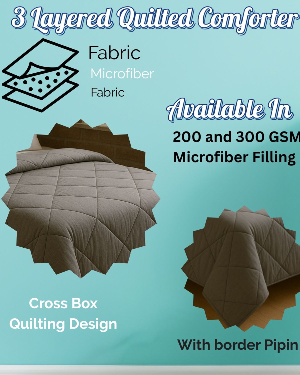 Siroki Bond Quilted 200 GSM Microfiber Filling Comforter for AC Room and Mild Winter