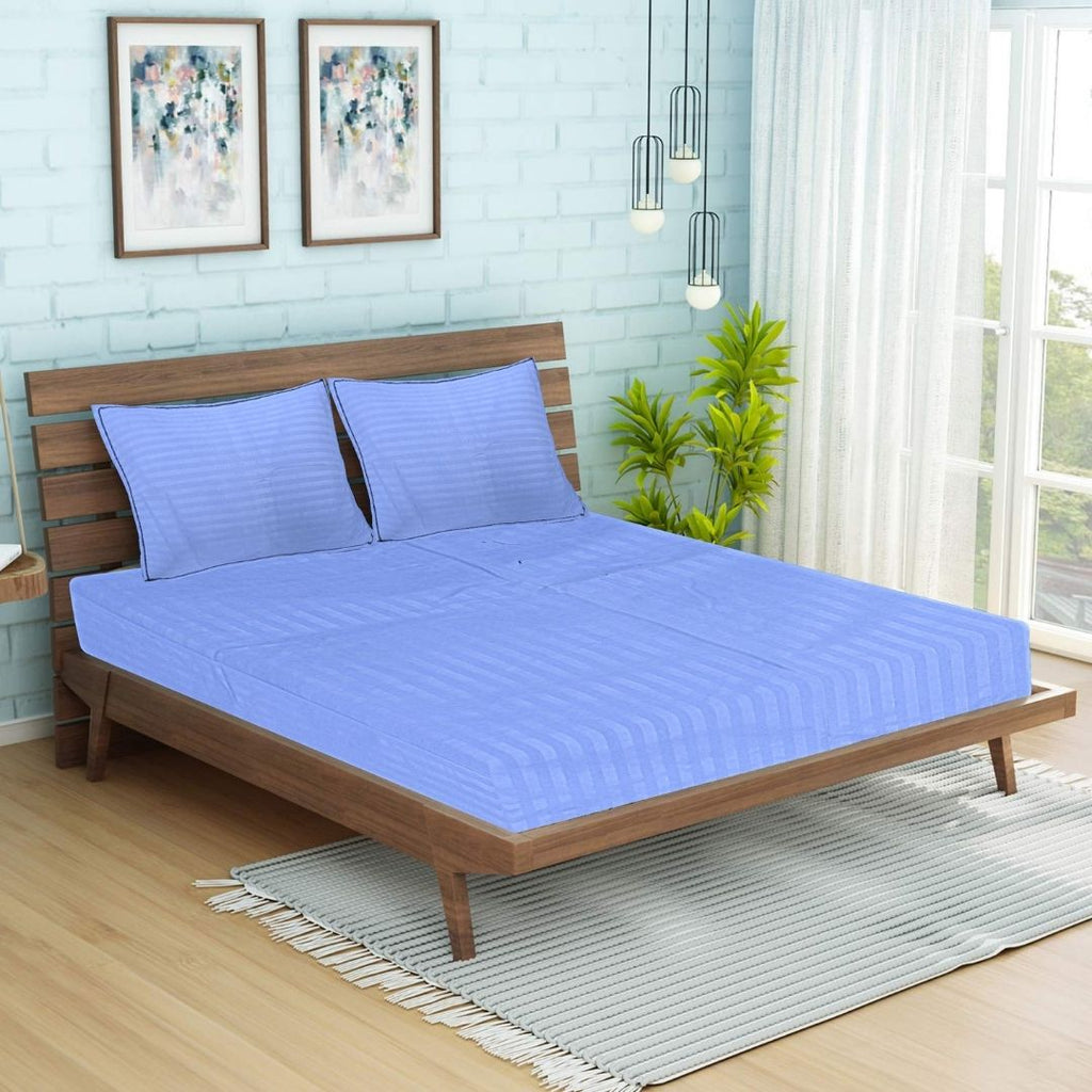 Siroki Satin Strip 250 TC Flat Solid Bedsheet for Home, Living Room & Bedroom Strip Bedsheet