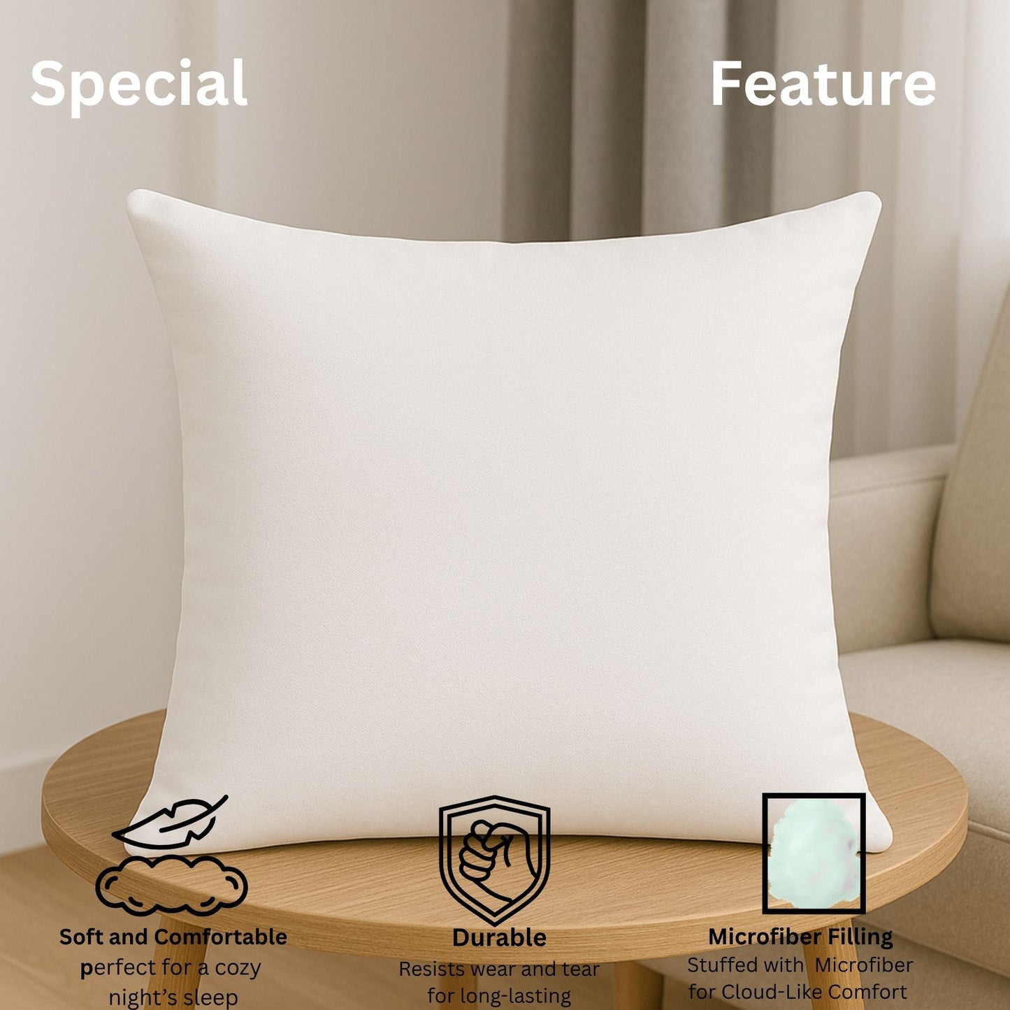 Siroki Bond Microfiber Filling Cushion For Home Office Living Room 16x16 Inch Soft Fluffy Cushion (White )