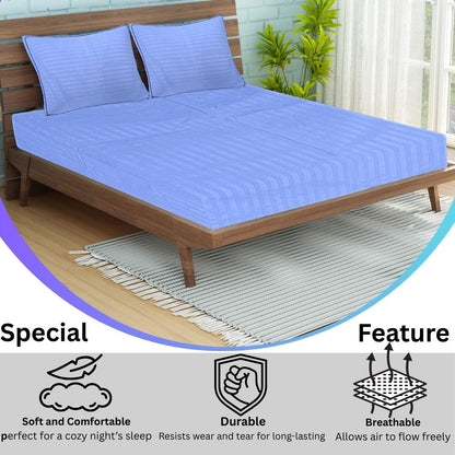 Siroki Satin Strip 250 TC Flat Solid Bedsheet for Home, Living Room & Bedroom Strip Bedsheet