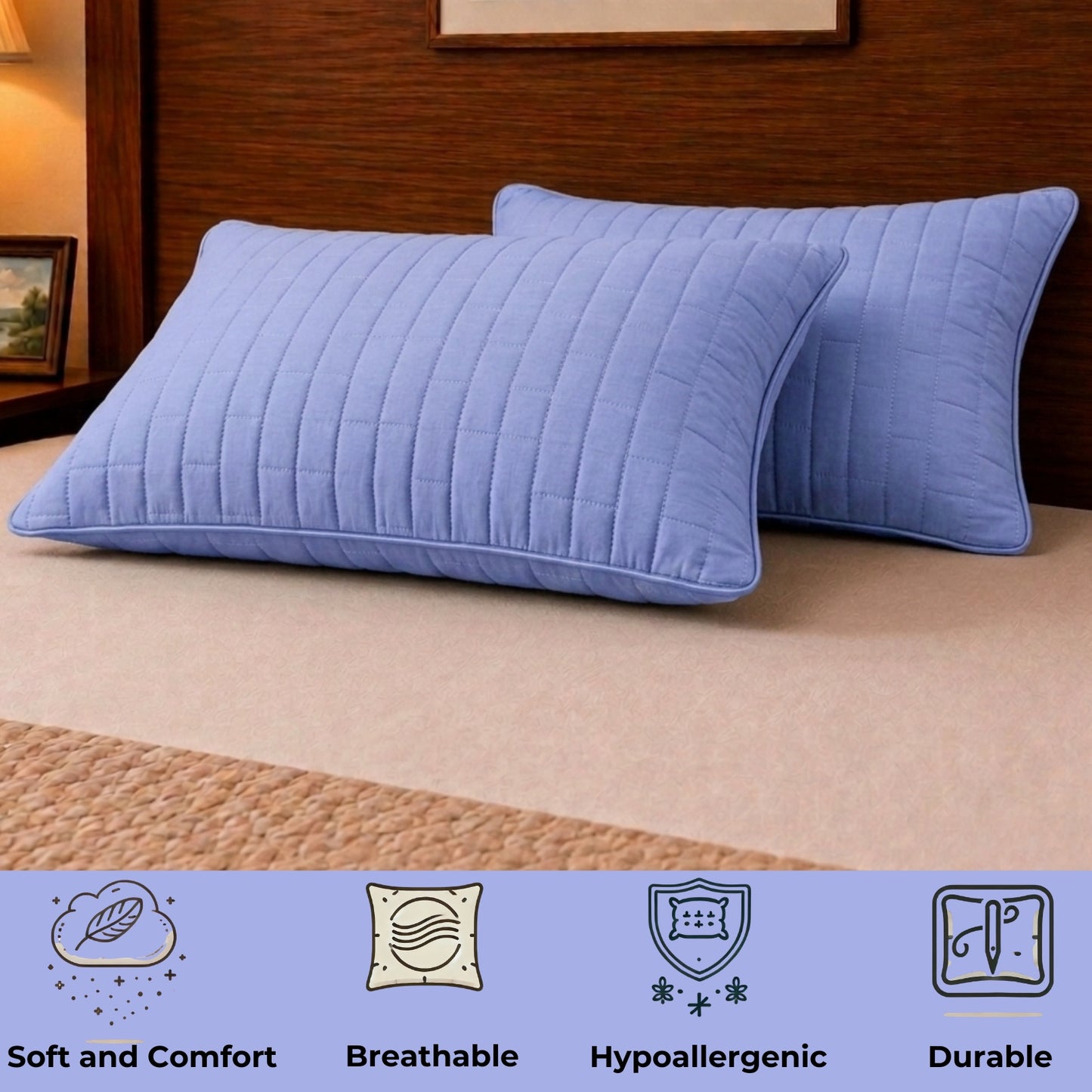 Siroki Bond Solid Single Pipin Quilted Sleeping Pillow (Lavendar)