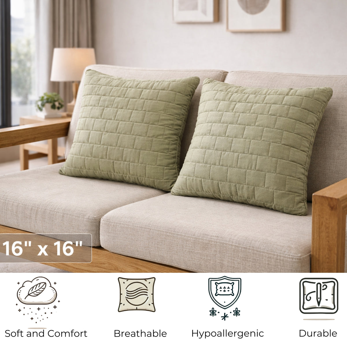 Siroki Bond Microfiber Cushion with Quilted Cover (16x16) – Olive