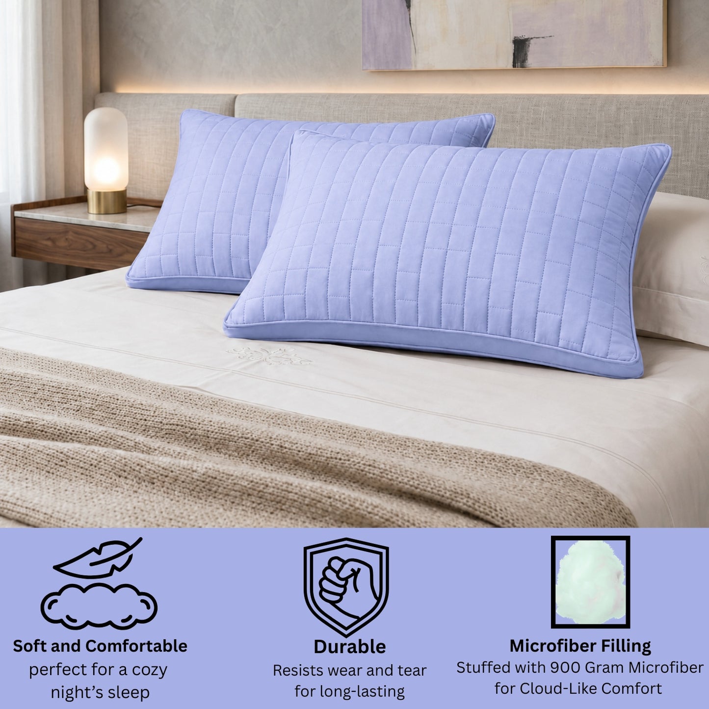 Siroki Bond Solid Double Pipin Quilted Sleeping Pillow (Lavendar)
