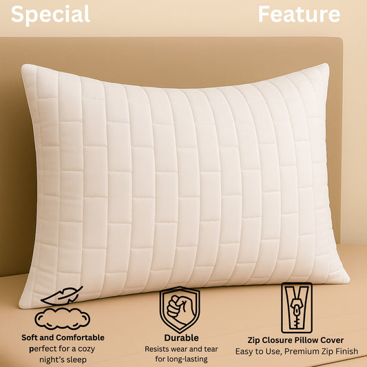 Siroki Bond Quilted Pillow Cover For Home Decor Bedroom Soft Fluffy 17*27 Inch Pillow Case (White)