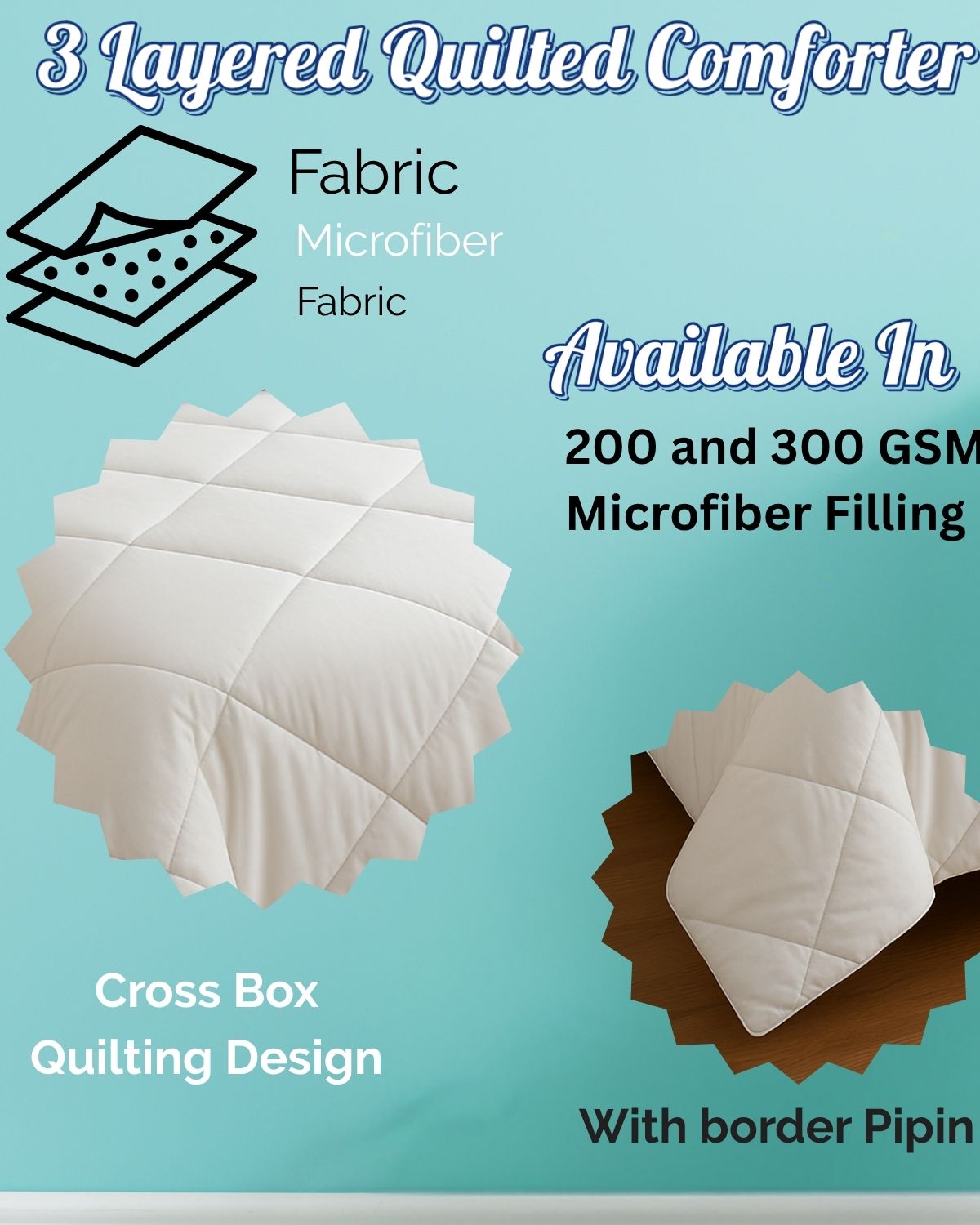 Siroki Bond Quilted 200 GSM Microfiber Filling Comforter for AC Room and Mild Winter