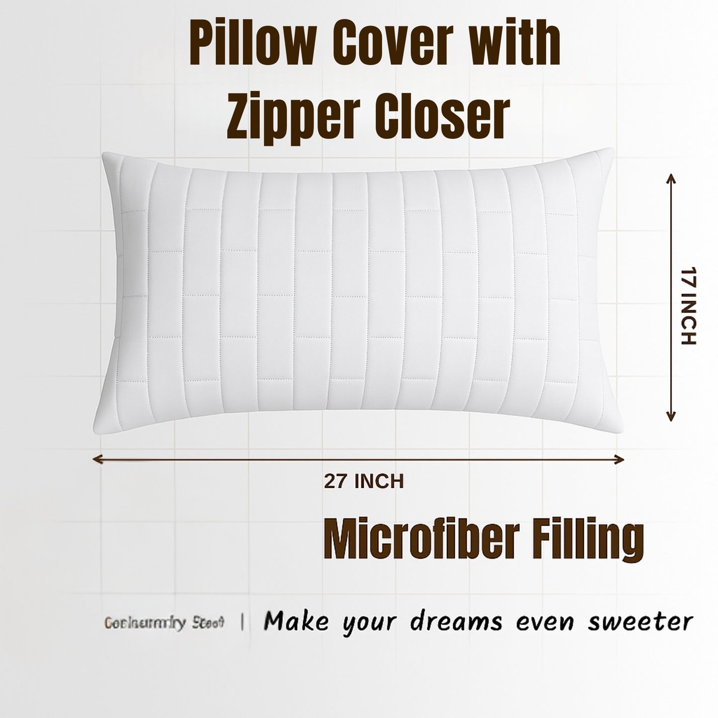 Siroki Bond Quilted Pillow Cover For Home Decor Bedroom Soft Fluffy 17*27 Inch Pillow Case (White)