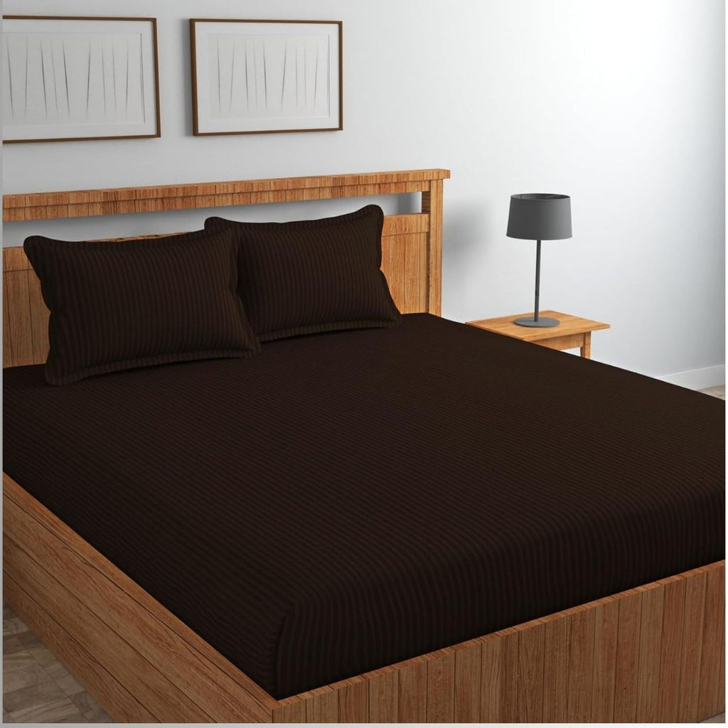 Siroki Satin Strip 250 TC Flat Solid Bedsheet for Home, Living Room & Bedroom Strip Bedsheet