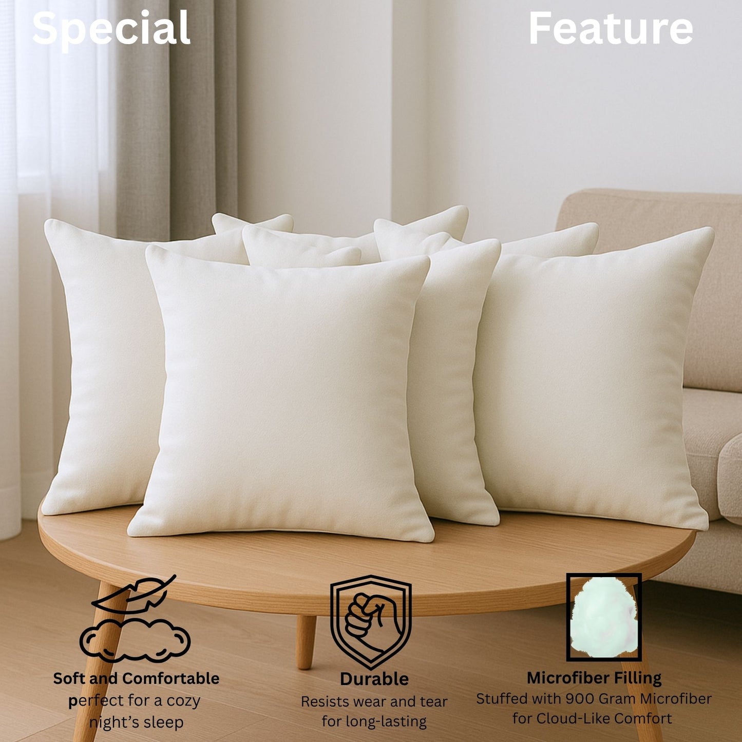 Siroki Bond Microfiber Filling Cushion For Home Office Living Room 16x16 Inch Soft Fluffy Cushion (White )