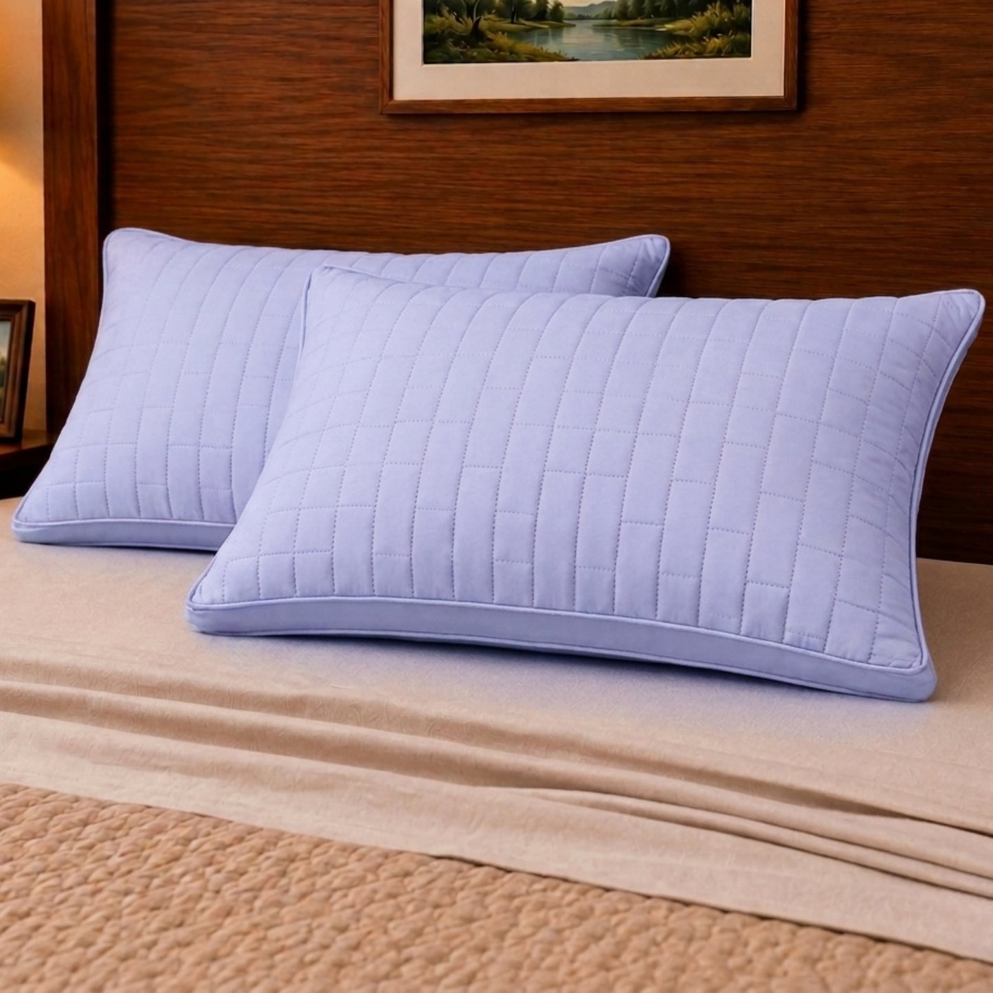 Siroki Bond Solid Double Pipin Quilted Sleeping Pillow (Lavendar)